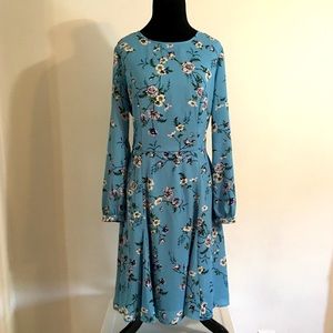 Just Fab Light Blue Flower Pattern Dress